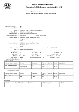 Shivaji University,Kolhapur Application for Ph.D