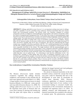 Management of Cabbage Aphid (Brevicoryne Brassicae L