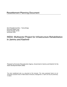 Multisector Project for Infrastructure Rehabilitation in Jammu and Kashmir