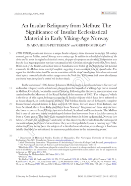 An Insular Reliquary from Melhus: the Significance of Insular Ecclesiastical Material in Early Viking-Age Norway