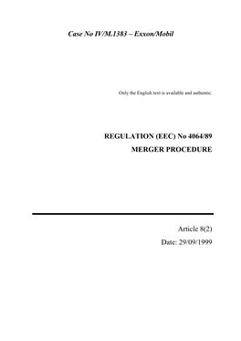 Case No IV/M.1383 Œ Exxon/Mobil REGULATION (EEC)