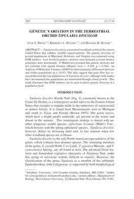 Genetic Variation in the Terrestrial Orchid Tipularia Discolor