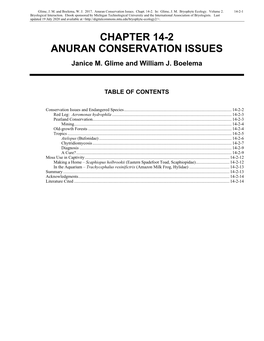 Anuran Conservation Issues
