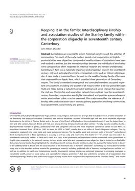 Interdisciplinary Kinship and Association Studies of the Stanley Family Within the Corporation Oligarchy in Seventeenth Century Canterbury