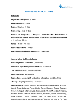 PLANO CONVENCIONAL STANDARD Carências Urgência E Emergência