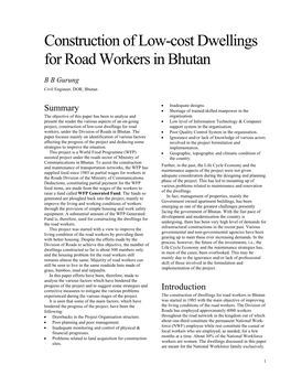 Construction of Low-Cost Dwellings for Road Workers in Bhutan