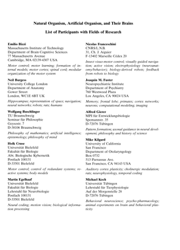 Natural Organism, Artificial Organism, and Their Brains List of Participants