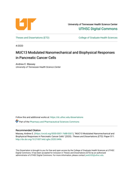 MUC13 Modulated Nanomechanical and Biophysical Responses in Pancreatic Cancer Cells