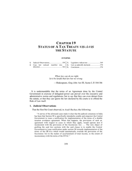 Chapter 19 Status of a Tax Treaty Vis-À-Vis the Statute