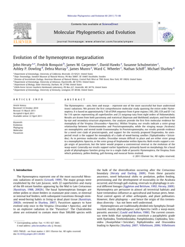 Evolution of the Hymenopteran Megaradiation ⇑ John Heraty A, , Fredrik Ronquist B, James M