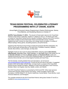 October 17, 2018 – Texas Book Festival Celebrates Literary