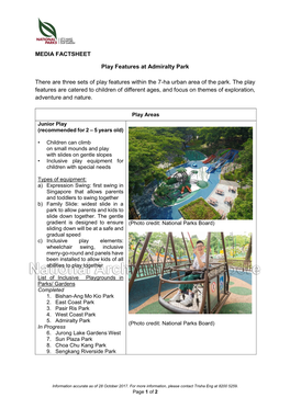 MEDIA FACTSHEET Play Features at Admiralty Park There Are Three Sets