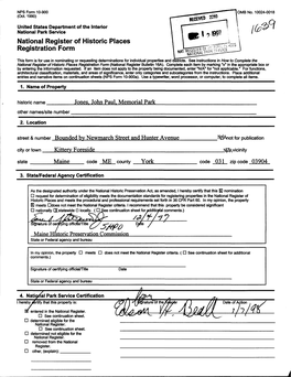 National Register of Historic Places Continuation Sheet JOHN PAUL JONES MEMORIAL PARK YORK