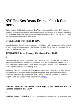 NYC Pre New Years Events: Check out Here