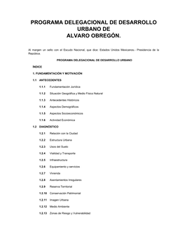 Programa Delegacional De Desarrollo Urbano De Alvaro Obregón