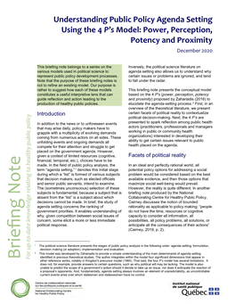 Understanding Public Policy Agenda Setting Using the 4 P's Model