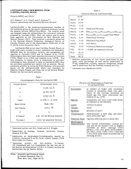 Nd), a NEW MINERAL from Curitffia, PARANA, BRAZIL Table 2 Chemical Data for Lanthanite-(Nd) Projects 680023 and 5501