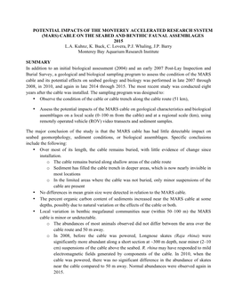 Potential Impacts of the Monterey Accelerated Research System (Mars) Cable on the Seabed and Benthic Faunal Assemblages 2015 L.A