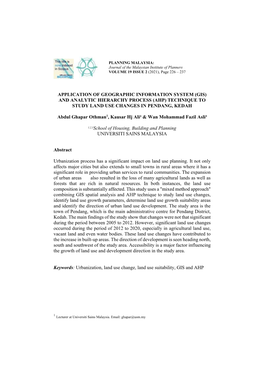 And Analytic Hierarchy Process (Ahp) Technique to Study Land Use Changes in Pendang, Kedah