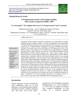 CNS Depressant Activity of the Simple Ascidian Microcosmus Exasperatus Heller, 1878