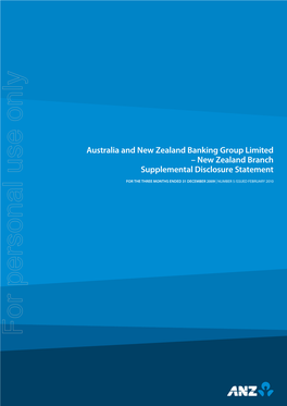 Australia and New Zealand Banking Group Limited – New Zealand Branch Supplemental Disclosure Statement