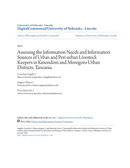 Assessing the Information Needs and Information Sources of Urban and Peri-Urban Livestock Keepers in Kinondoni and Morogoro Urban Districts, Tanzania