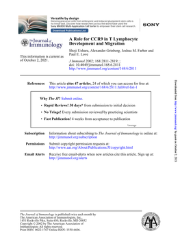 Development and Migration a Role for CCR9 in T Lymphocyte