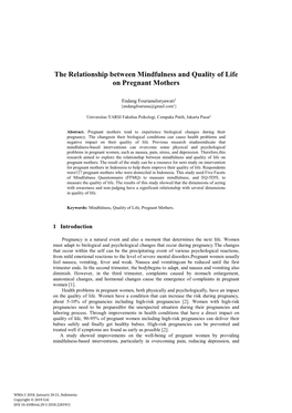 The Relationship Between Mindfulness and Quality of Life on Pregnant Mothers