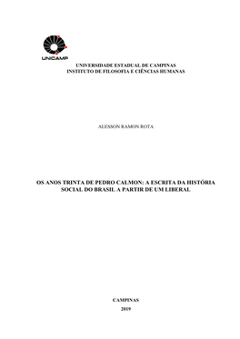 Os Anos Trinta De Pedro Calmon: a Escrita Da História Social Do Brasil a Partir De Um Liberal