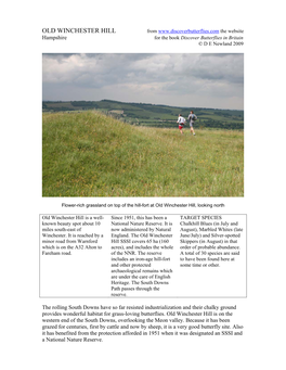 OLD WINCHESTER HILL from the Website Hampshire for the Book Discover Butterflies in Britain © D E Newland 2009