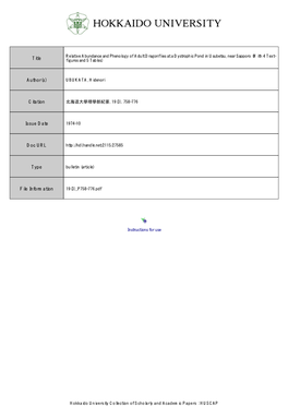 Relative Abundance and Phenology of Adult Dragonflies at a Dystrophic Pond in Usubetsu, Near Sapporo (With 4 Text- Title Figures and 5 Tables)