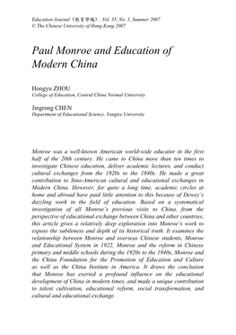 Paul Monroe and Education of Modern China