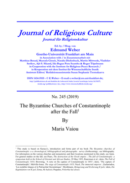 Journal of Religious Culture Journal Für Religionskultur