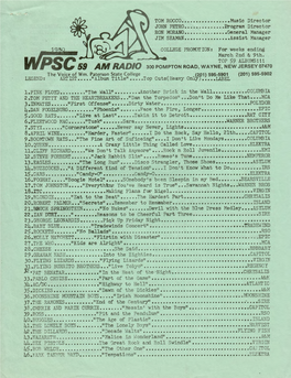 WPSC 59 AM Radio Playlist, March 2, 1980