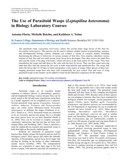 The Use of Parasitoid Wasps (Leptopilina Heterotoma) in Biology Laboratory Courses
