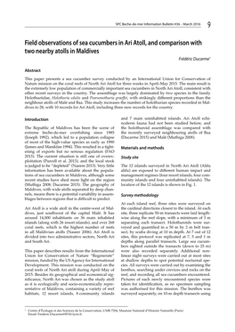 Field Observations of Sea Cucumbers in Ari Atoll, and Comparison with Two Nearby Atolls in Maldives Frédéric Ducarme1