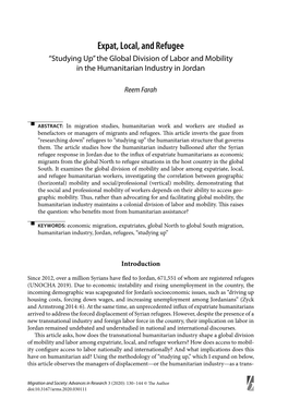 Expat, Local, and Refugee “Studying Up” the Global Division of Labor and Mobility in the Humanitarian Industry in Jordan