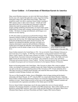 Greer Golden – a Cornerstone of Shotokan Karate in America
