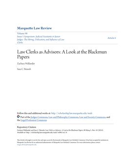 Law Clerks As Advisors: a Look at the Blackmun Papers Zachary Wallander