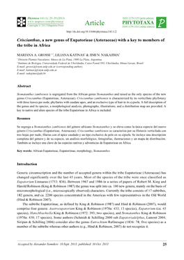 Criscianthus, a New Genus of Eupatorieae (Asteraceae) with a Key to Members of the Tribe in Africa