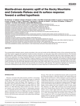 Mantle-Driven Dynamic Uplift of the Rocky Mountains and Colorado Plateau and Its Surface Response: Toward a Uniﬁ Ed Hypothesis