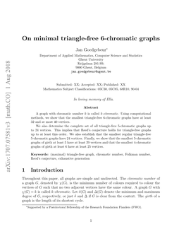 On Minimal Triangle-Free 6-Chromatic Graphs Arxiv:1707.07581V3 [Math