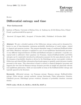 Entropy Diﬀerential Review Abstract: Keywords: Literature