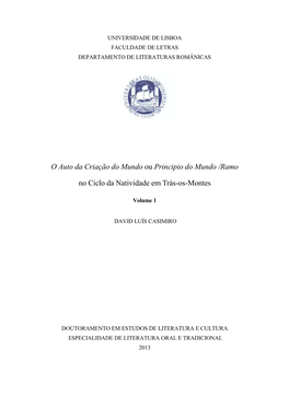 O Auto Da Criação Do Mundo Ou Principio Do Mundo /Ramo No Ciclo