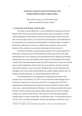 Grain Prices and Grain Markets in the Roman World Dominic Rathbone (King’S College London)