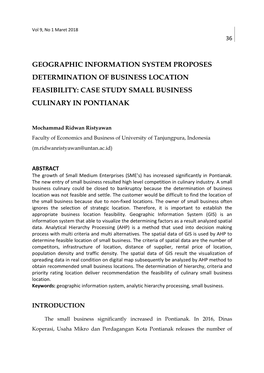 Geographic Information System Proposes Determination of Business Location Feasibility: Case Study Small Business Culinary in Pontianak