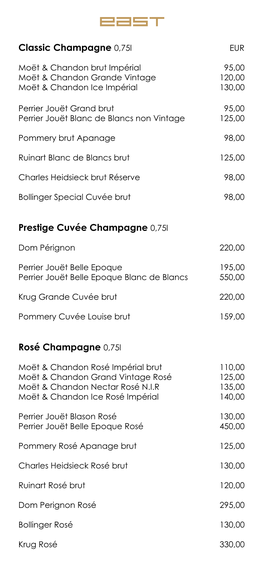 Wine List & Champagne List