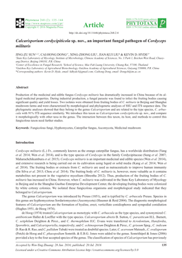 Calcarisporium Cordycipiticola Sp. Nov., an Important Fungal Pathogen of Cordyceps Militaris