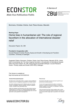 Home Bias in Humanitarian Aid: the Role of Regional Favoritism in the Allocation of International Disaster Relief