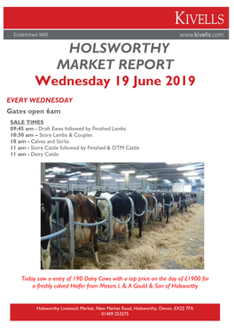 HOLSWORTHY MARKET REPORT Wednesday 19 June 2019